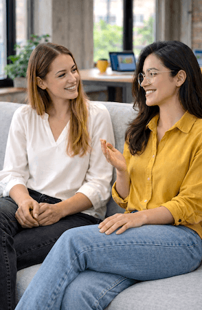 Equipe discutindo estratégias de marketing digital em ambiente de trabalho